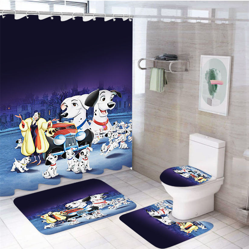 Walt Disney Dalmatian 4Pcs Bathroom Non-Slip Rugs Shower Curtain Fabric Waterproof