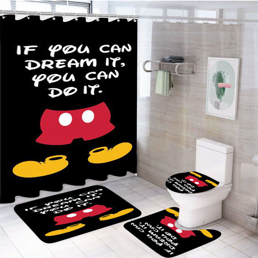 Walt Disney Quote 4Pcs Bathroom Non-Slip Rugs Shower Curtain Fabric Waterproof