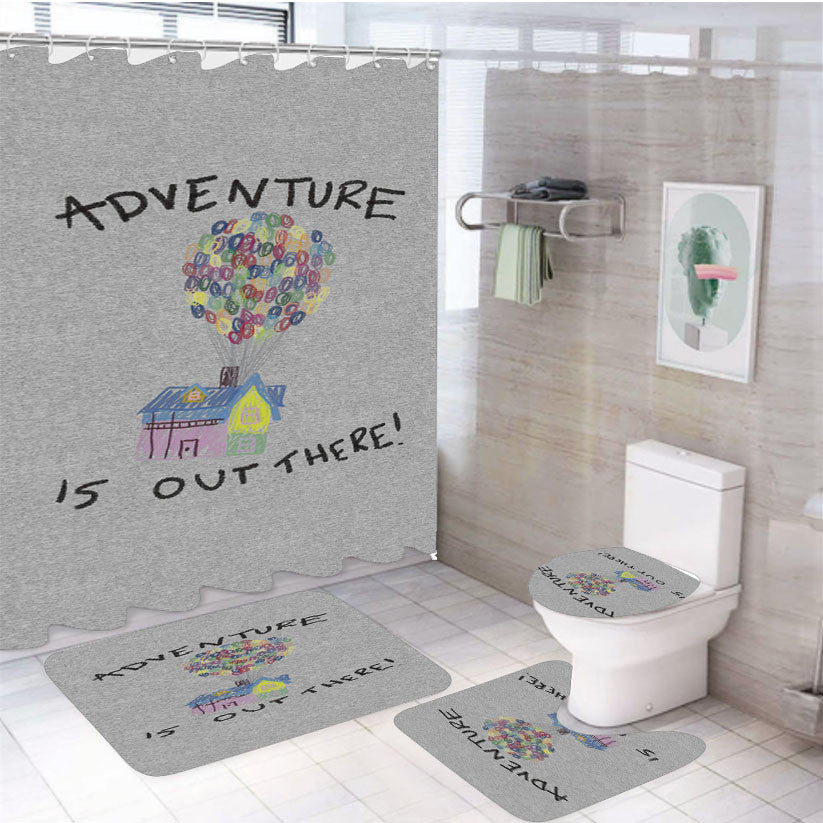 Walt Disney Up 4Pcs Bathroom Non-Slip Rugs Shower Curtain Fabric Waterproof
