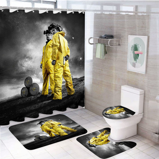 Walter White 4Pcs Bathroom Non-Slip Rugs Shower Curtain Fabric Waterproof