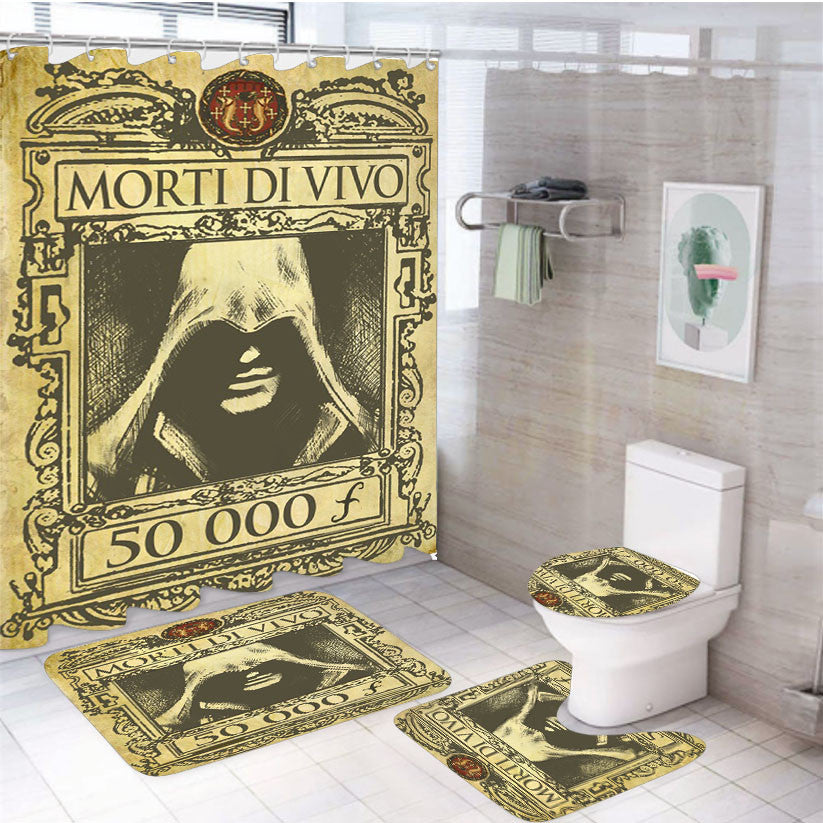 Wanted Ezio Auditore 4Pcs Bathroom Non-Slip Rugs Shower Curtain Fabric Waterproof