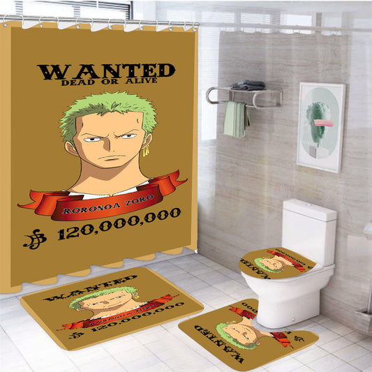 Wanted Roronoa Zoro 4Pcs Bathroom Non-Slip Rugs Shower Curtain Fabric Waterproof