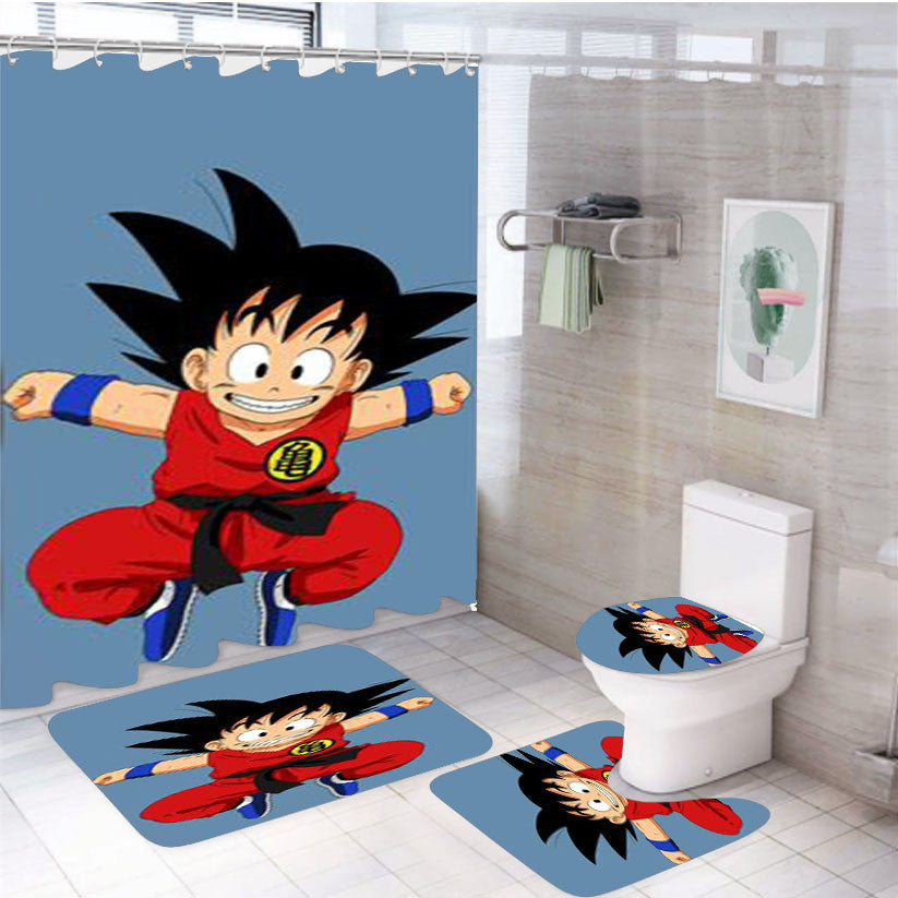 Watch Dragon Ball 4Pcs Bathroom Non-Slip Rugs Shower Curtain Fabric Waterproof