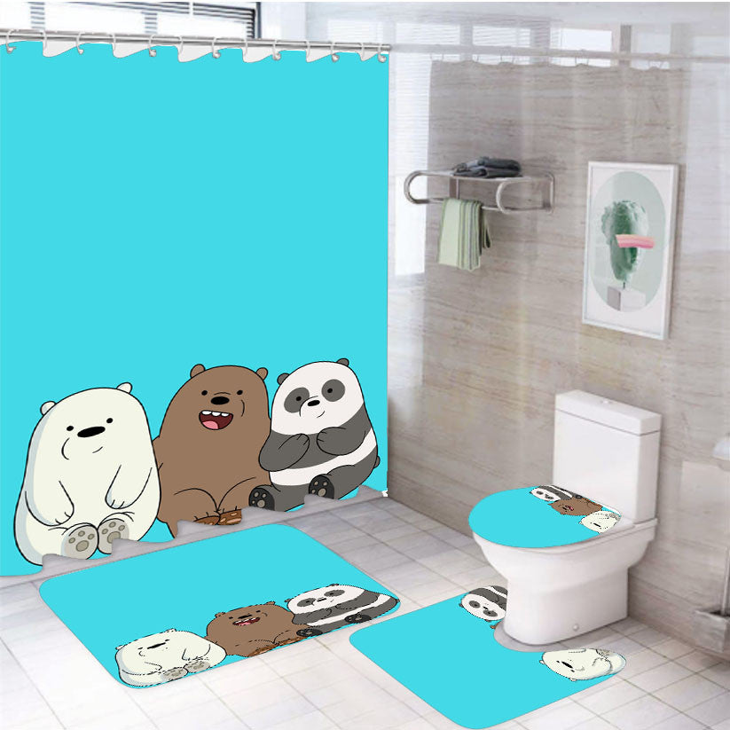 We Are Bears Wallpapers 4Pcs Bathroom Non-Slip Rugs Shower Curtain Fabric Waterproof