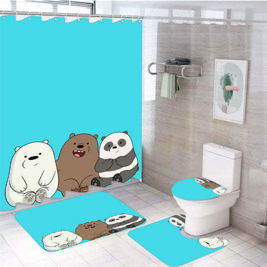 We Are Bears Wallpapers 4Pcs Bathroom Non-Slip Rugs Shower Curtain Fabric Waterproof
