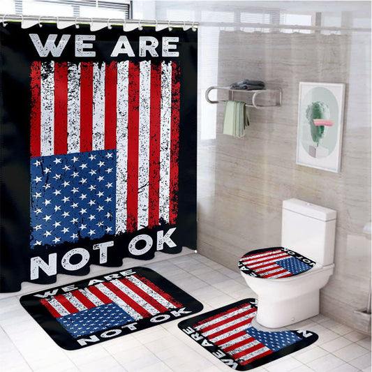 We Are Not Ok 4Pcs Bathroom Non-Slip Rugs Shower Curtain Fabric Waterproof