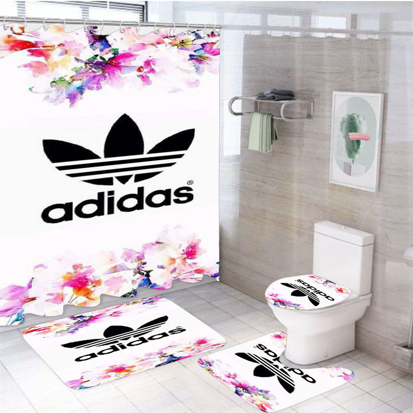 We Heart It Adidas 4Pcs Bathroom Non-Slip Rugs Shower Curtain Fabric Waterproof