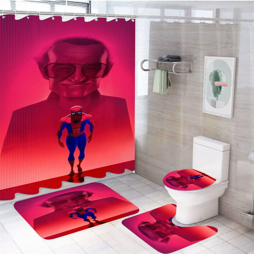 We Love Spiderman 4Pcs Bathroom Non-Slip Rugs Shower Curtain Fabric Waterproof