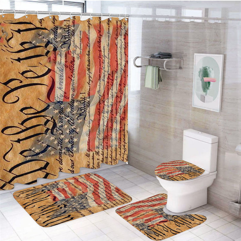 We The People Quote 4Pcs Bathroom Non-Slip Rugs Shower Curtain Fabric Waterproof