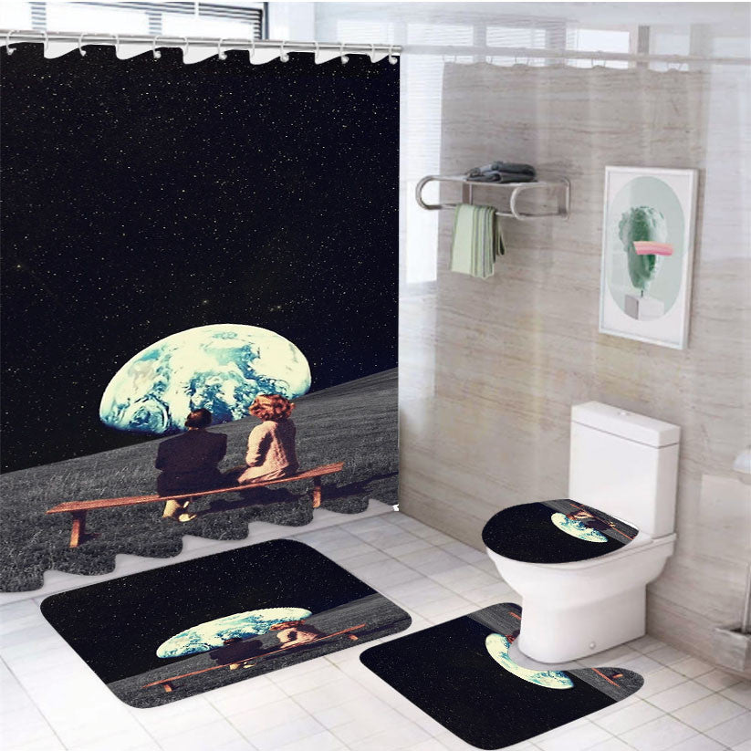 We Used To Live There 4Pcs Bathroom Non-Slip Rugs Shower Curtain Fabric Waterproof