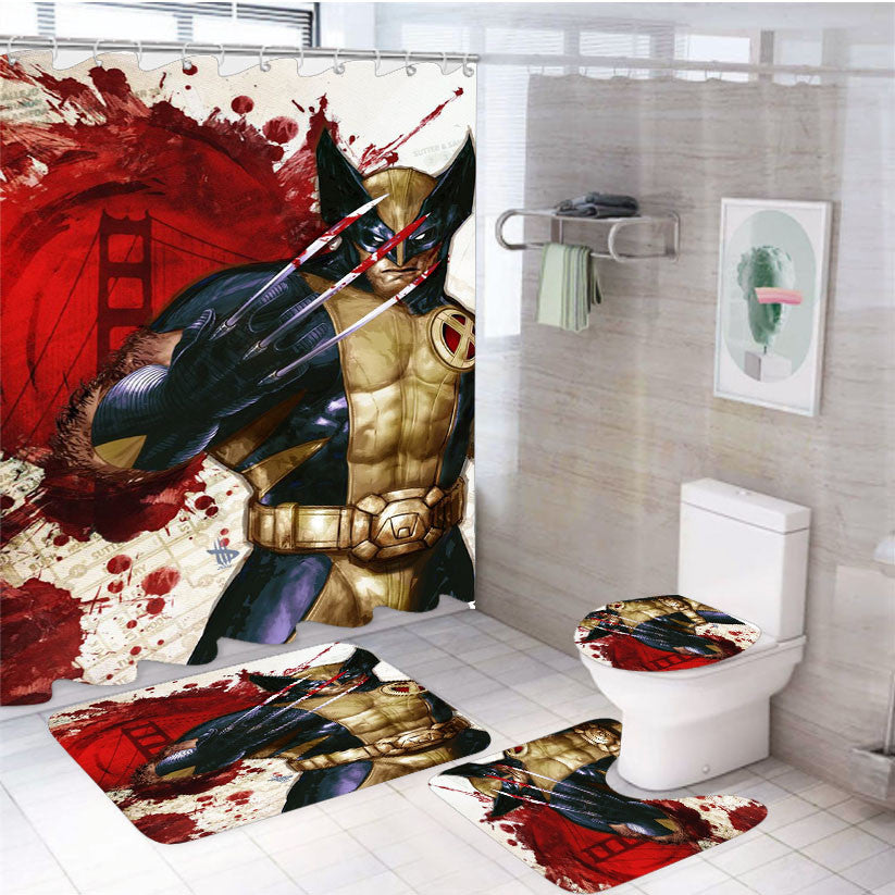 Weapon X The Wolverine 4Pcs Bathroom Non-Slip Rugs Shower Curtain Fabric Waterproof