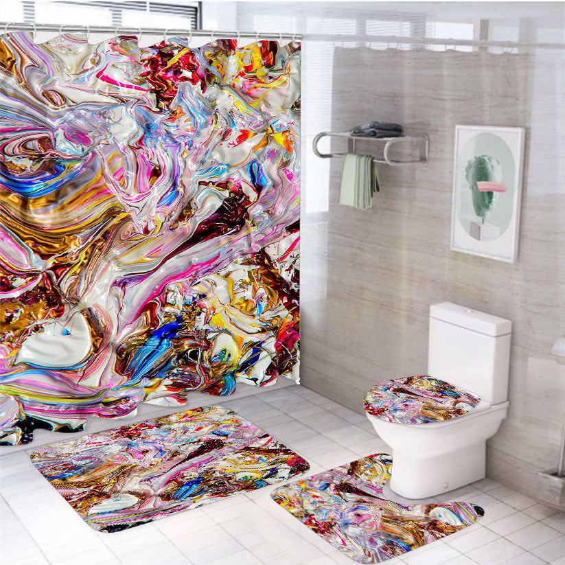Weird Aesthetic 4Pcs Bathroom Non-Slip Rugs Shower Curtain Fabric Waterproof