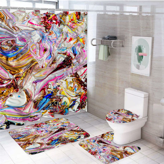 Weird Aesthetic 4Pcs Bathroom Non-Slip Rugs Shower Curtain Fabric Waterproof