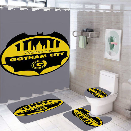 Welcome Gotham 4Pcs Bathroom Non-Slip Rugs Shower Curtain Fabric Waterproof