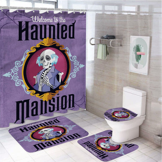 Welcome To The Haunted Mansion 4Pcs Bathroom Non-Slip Rugs Shower Curtain Fabric Waterproof