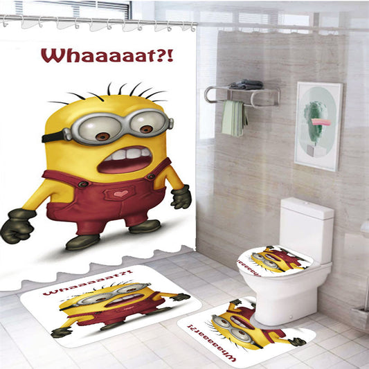 Whaaaat Minions 4Pcs Bathroom Non-Slip Rugs Shower Curtain Fabric Waterproof
