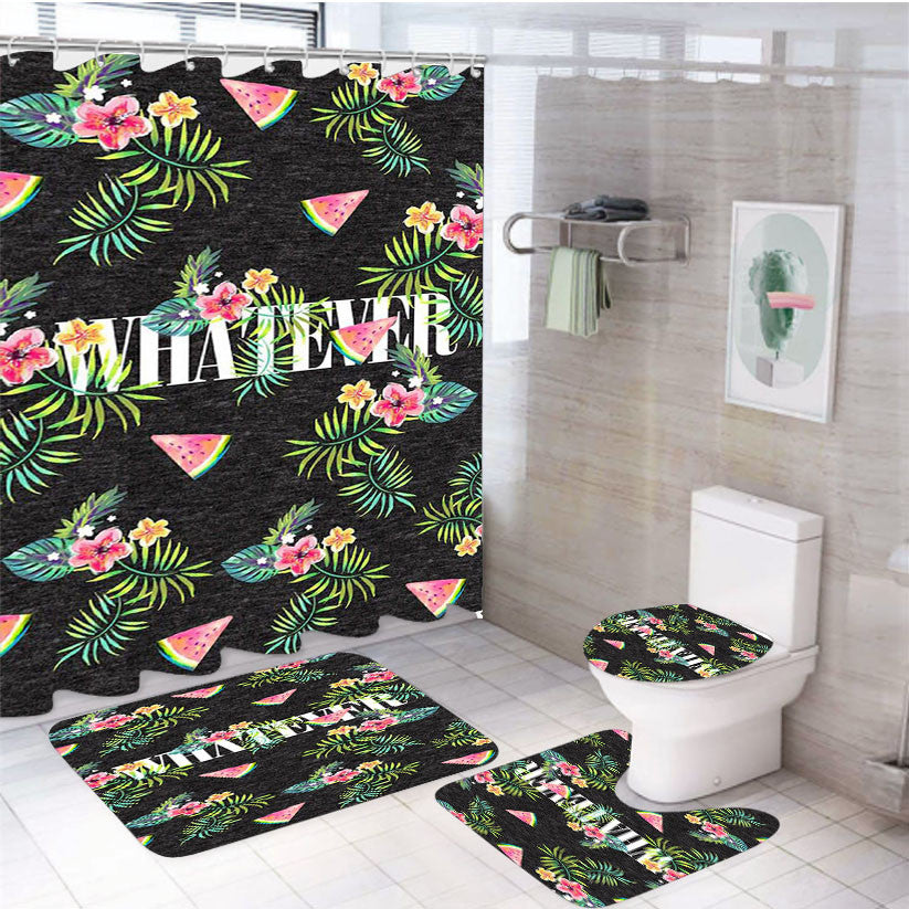 Whatever Watermelons Flower 4Pcs Bathroom Non-Slip Rugs Shower Curtain Fabric Waterproof