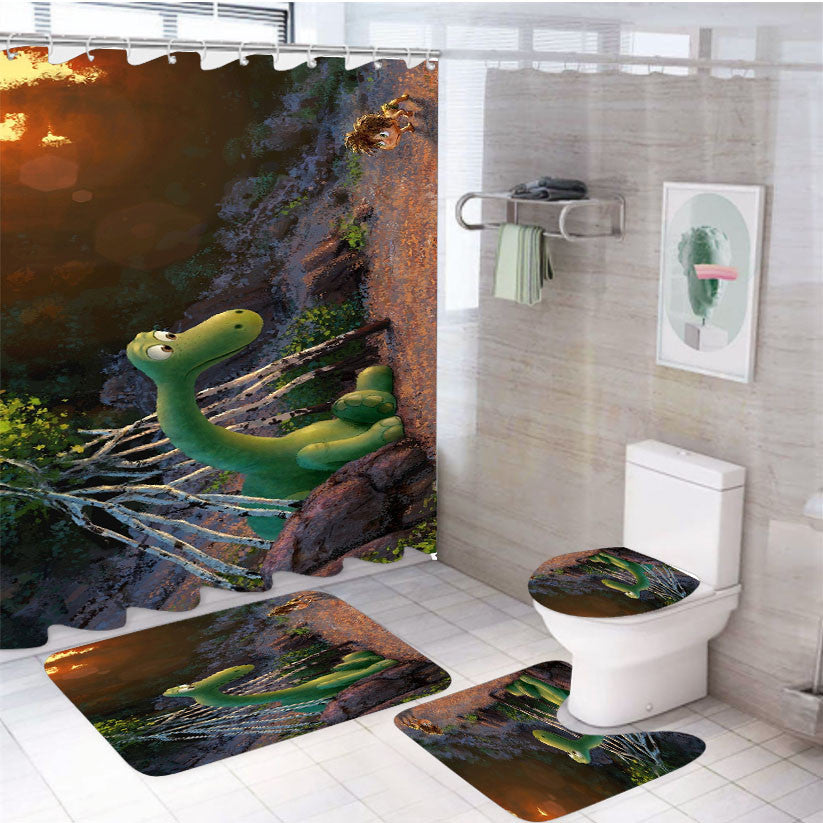 Whats The Good Dinosaur Disney 4Pcs Bathroom Non-Slip Rugs Shower Curtain Fabric Waterproof