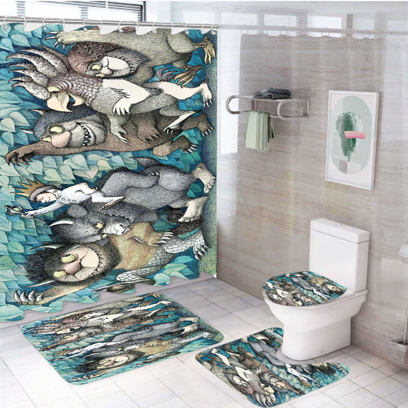 Where The Wild Things Are Art 4Pcs Bathroom Non-Slip Rugs Shower Curtain Fabric Waterproof