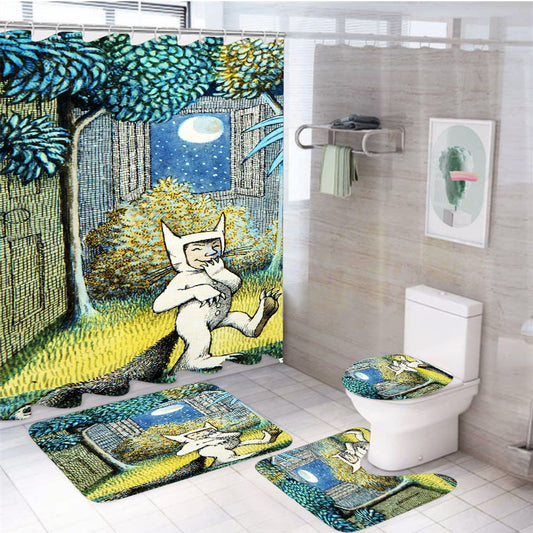 Where The Wild Things Are Film 4Pcs Bathroom Non-Slip Rugs Shower Curtain Fabric Waterproof