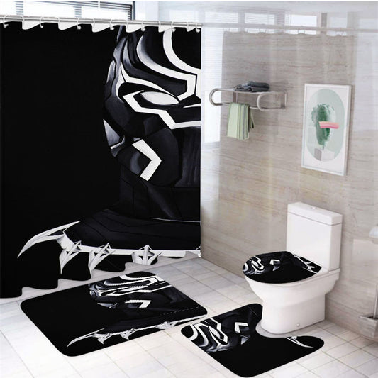 White Black Art Black Panther 4Pcs Bathroom Non-Slip Rugs Shower Curtain Fabric Waterproof