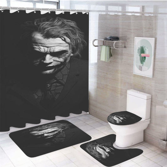 Why So Serious The Joker 4Pcs Bathroom Non-Slip Rugs Shower Curtain Fabric Waterproof