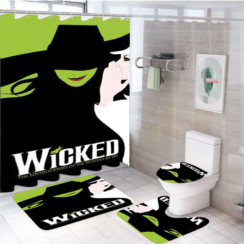 Wicked 4Pcs Bathroom Non-Slip Rugs Shower Curtain Fabric Waterproof