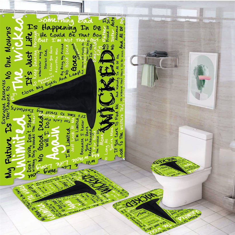 Wicked Lyrics 4Pcs Bathroom Non-Slip Rugs Shower Curtain Fabric Waterproof