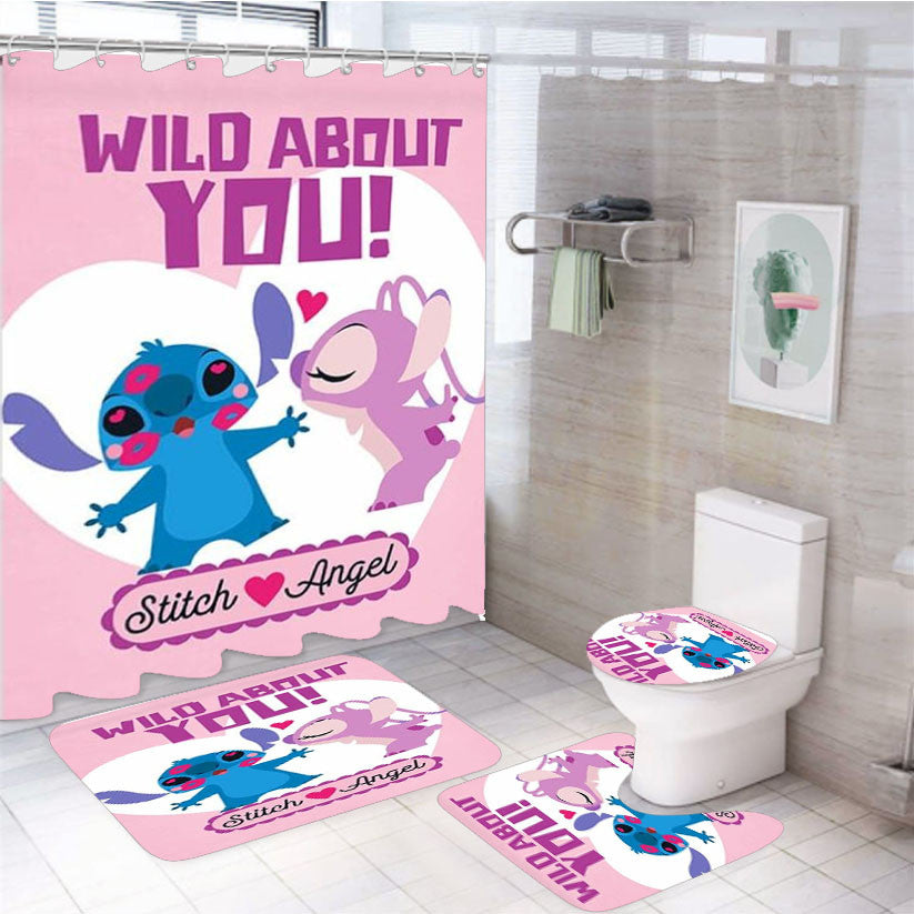 Wild About You Stitch 4Pcs Bathroom Non-Slip Rugs Shower Curtain Fabric Waterproof