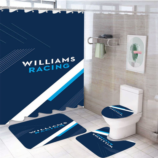 Williams Racing 2025 4Pcs Bathroom Non-Slip Rugs Shower Curtain Fabric Waterproof