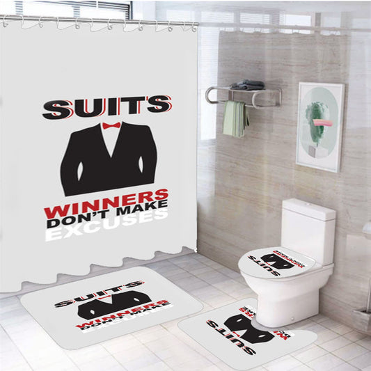 Winners Don'T Make Excuses 4Pcs Bathroom Non-Slip Rugs Shower Curtain Fabric Waterproof