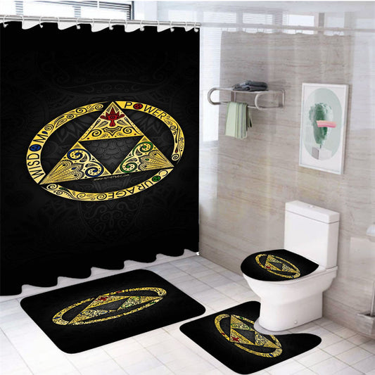 Wisdom Power Courage The Legend Of Zelda Link Triforce 4Pcs Bathroom Non-Slip Rugs Shower Curtain Fabric Waterproof