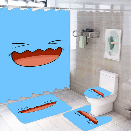 Wobbuffet Pokemon 4Pcs Bathroom Non-Slip Rugs Shower Curtain Fabric Waterproof