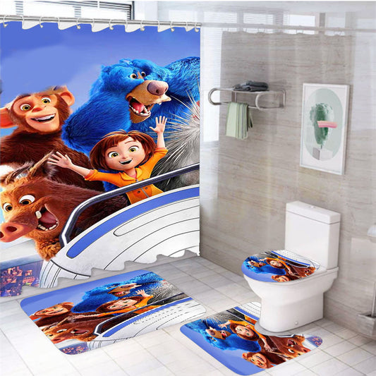 Wonder Park Cool Movie 4Pcs Bathroom Non-Slip Rugs Shower Curtain Fabric Waterproof