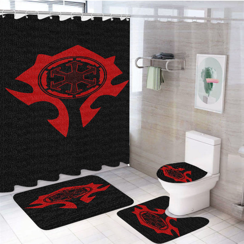 World Of Warcraft Horde 4Pcs Bathroom Non-Slip Rugs Shower Curtain Fabric Waterproof