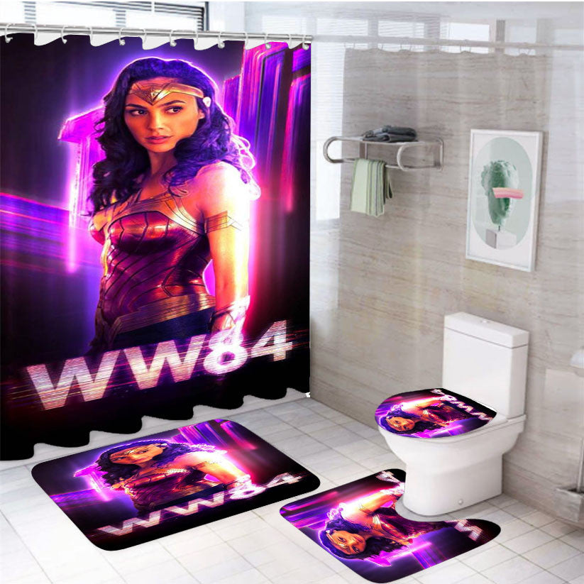 Ww84 Wonder Woman 84 4Pcs Bathroom Non-Slip Rugs Shower Curtain Fabric Waterproof