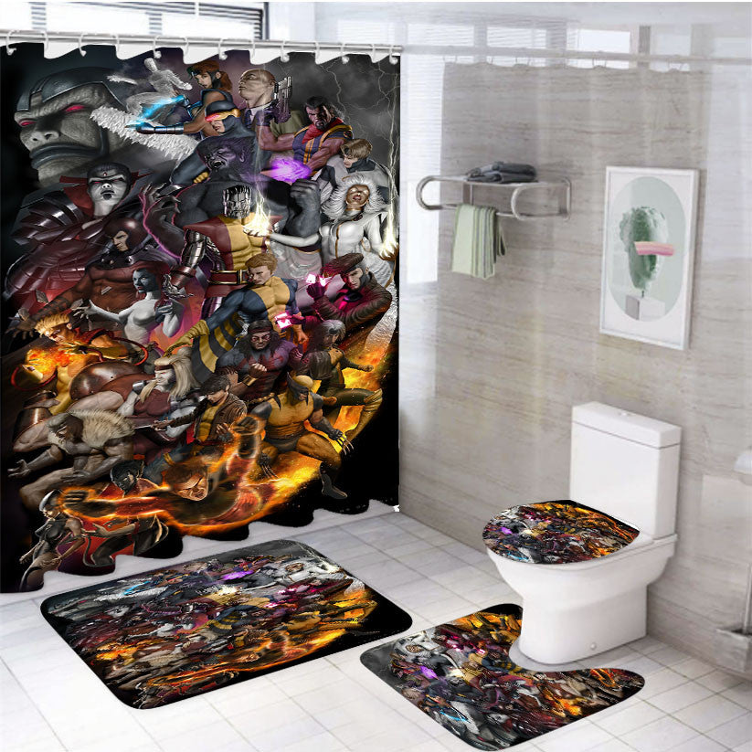 X-Men Heroes Collage 4Pcs Bathroom Non-Slip Rugs Shower Curtain Fabric Waterproof