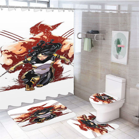 X-Men Loura Wolverine 4Pcs Bathroom Non-Slip Rugs Shower Curtain Fabric Waterproof