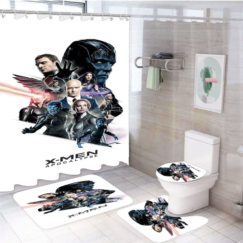 X Men Apocalypse White Poster Fanart 4Pcs Bathroom Non-Slip Rugs Shower Curtain Fabric Waterproof