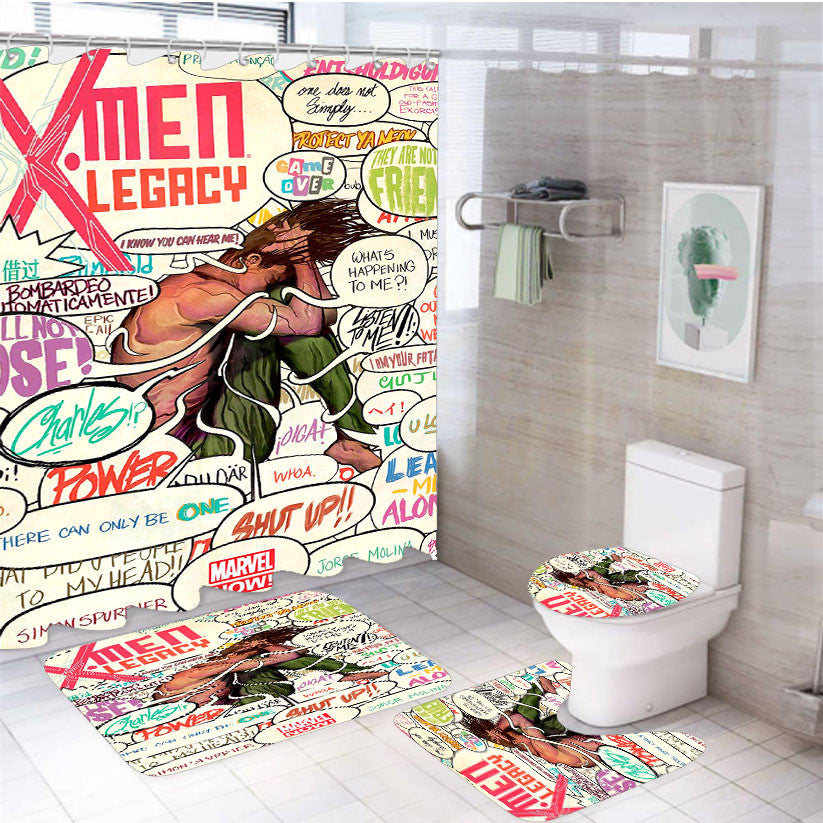 X Men Legacy Comic 4Pcs Bathroom Non-Slip Rugs Shower Curtain Fabric Waterproof