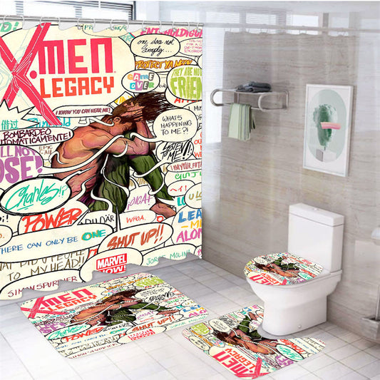 X Men Legacy Comic 4Pcs Bathroom Non-Slip Rugs Shower Curtain Fabric Waterproof