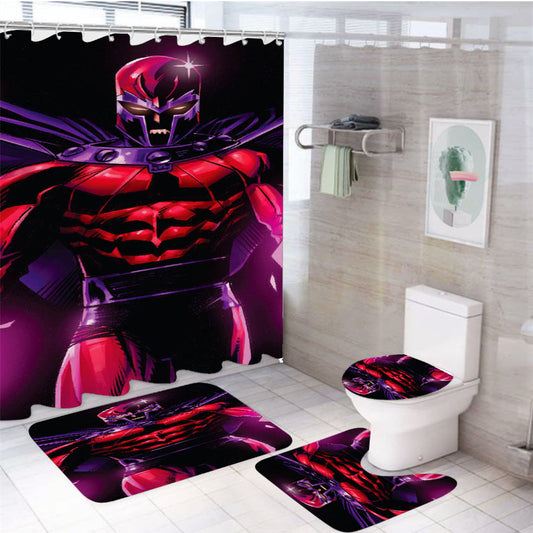 X Men Magneto 4Pcs Bathroom Non-Slip Rugs Shower Curtain Fabric Waterproof