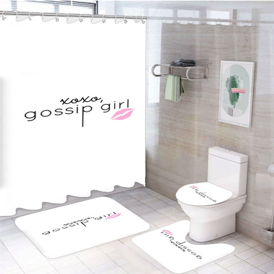 Xoxo Gossip 4Pcs Bathroom Non-Slip Rugs Shower Curtain Fabric Waterproof