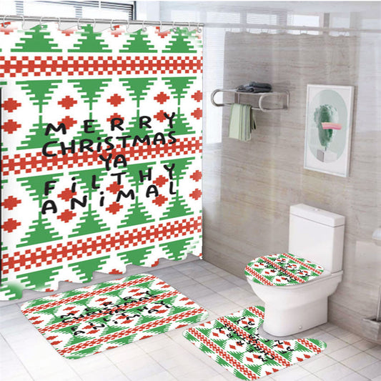 Ya Filthy Animal 4Pcs Bathroom Non-Slip Rugs Shower Curtain Fabric Waterproof