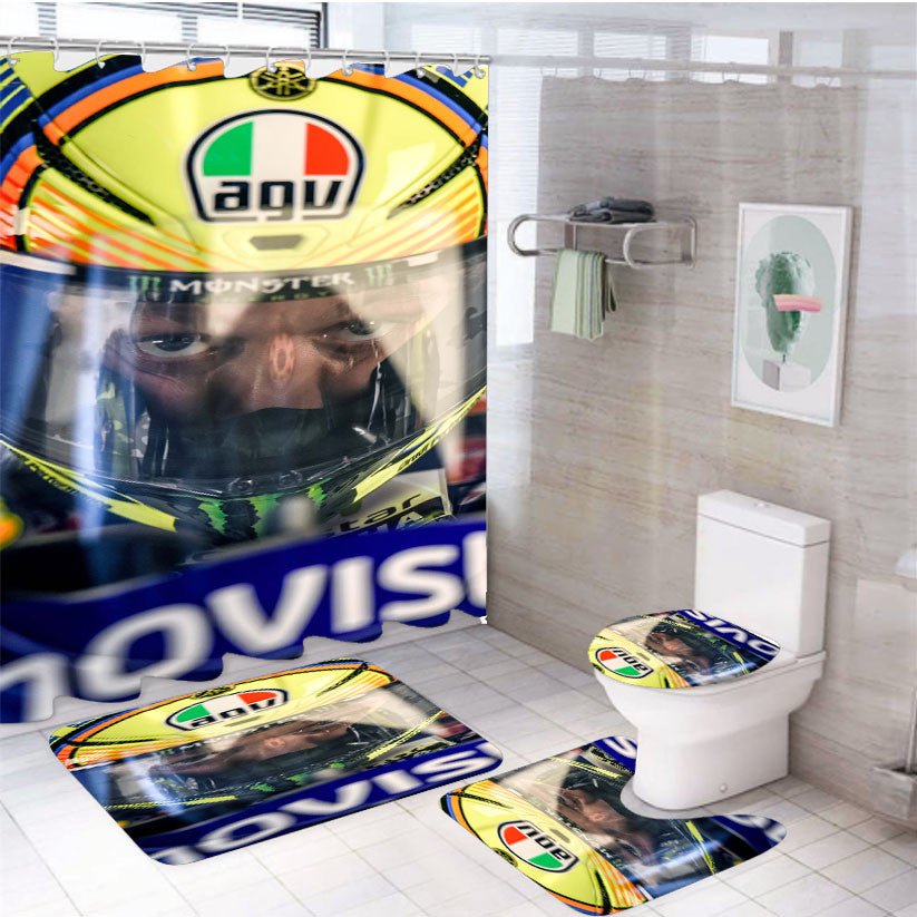 Yamaha Racing Valentino Rossi 4Pcs Bathroom Non-Slip Rugs Shower Curtain Fabric Waterproof