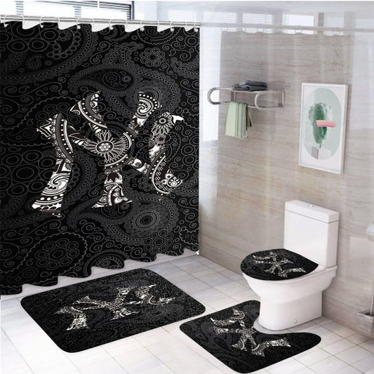 Yankees Newyork Bandana Pattern Protector 4Pcs Bathroom Non-Slip Rugs Shower Curtain Fabric Waterproof