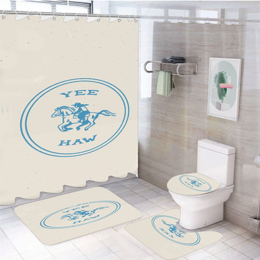 Yee Haw In Blue 4Pcs Bathroom Non-Slip Rugs Shower Curtain Fabric Waterproof