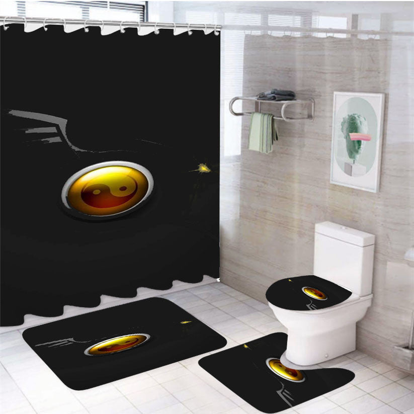 Yin Yang Dragon Greyscale 4Pcs Bathroom Non-Slip Rugs Shower Curtain Fabric Waterproof