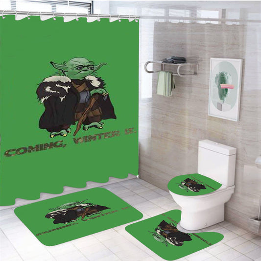 Yoda Coming, Winter Is 4Pcs Bathroom Non-Slip Rugs Shower Curtain Fabric Waterproof