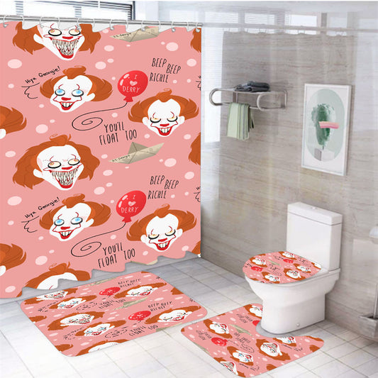 Youll Floar Too Pennywise Pattern 4Pcs Bathroom Non-Slip Rugs Shower Curtain Fabric Waterproof